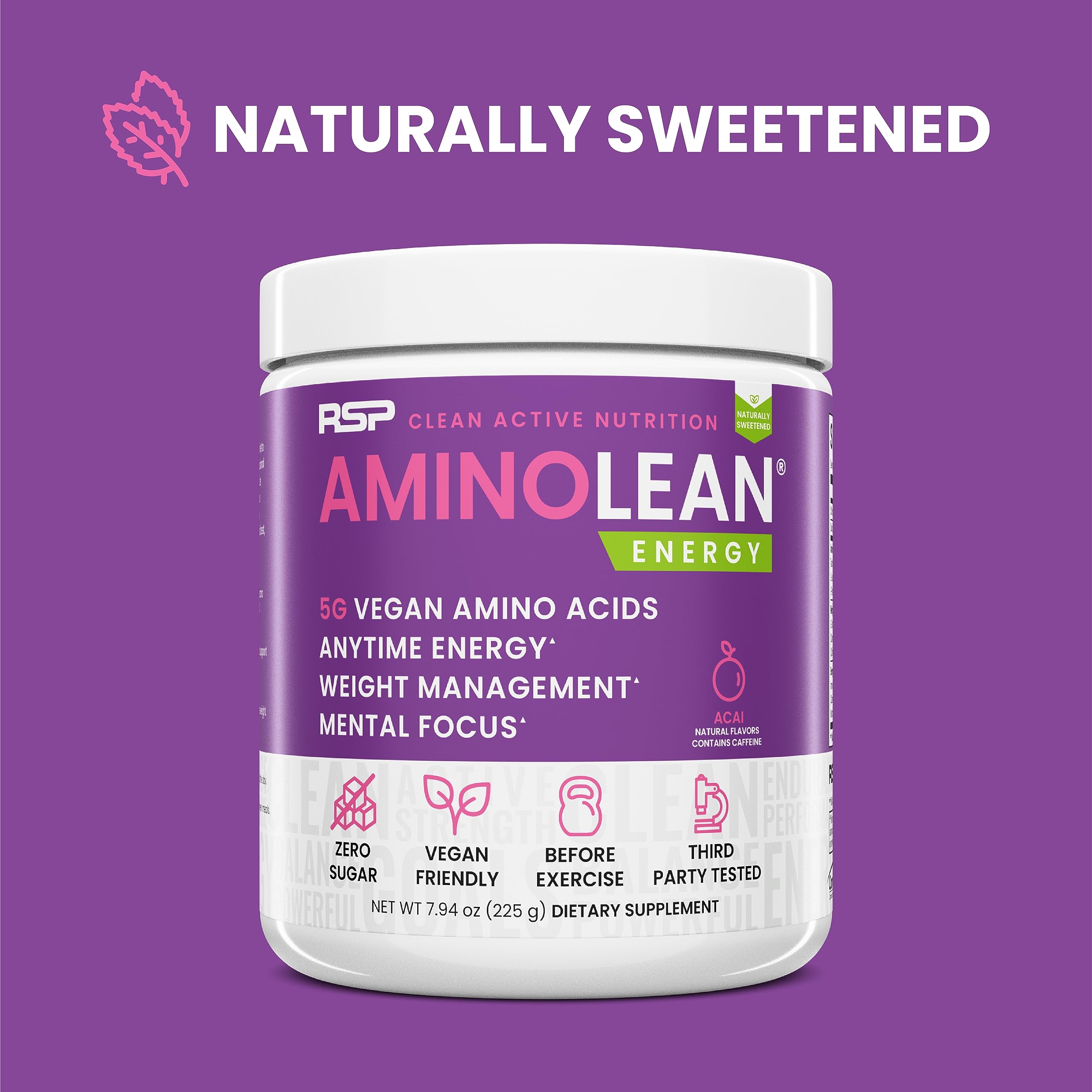 AminoLean scoop with glass demonstrates convenient pre-workout mixing.