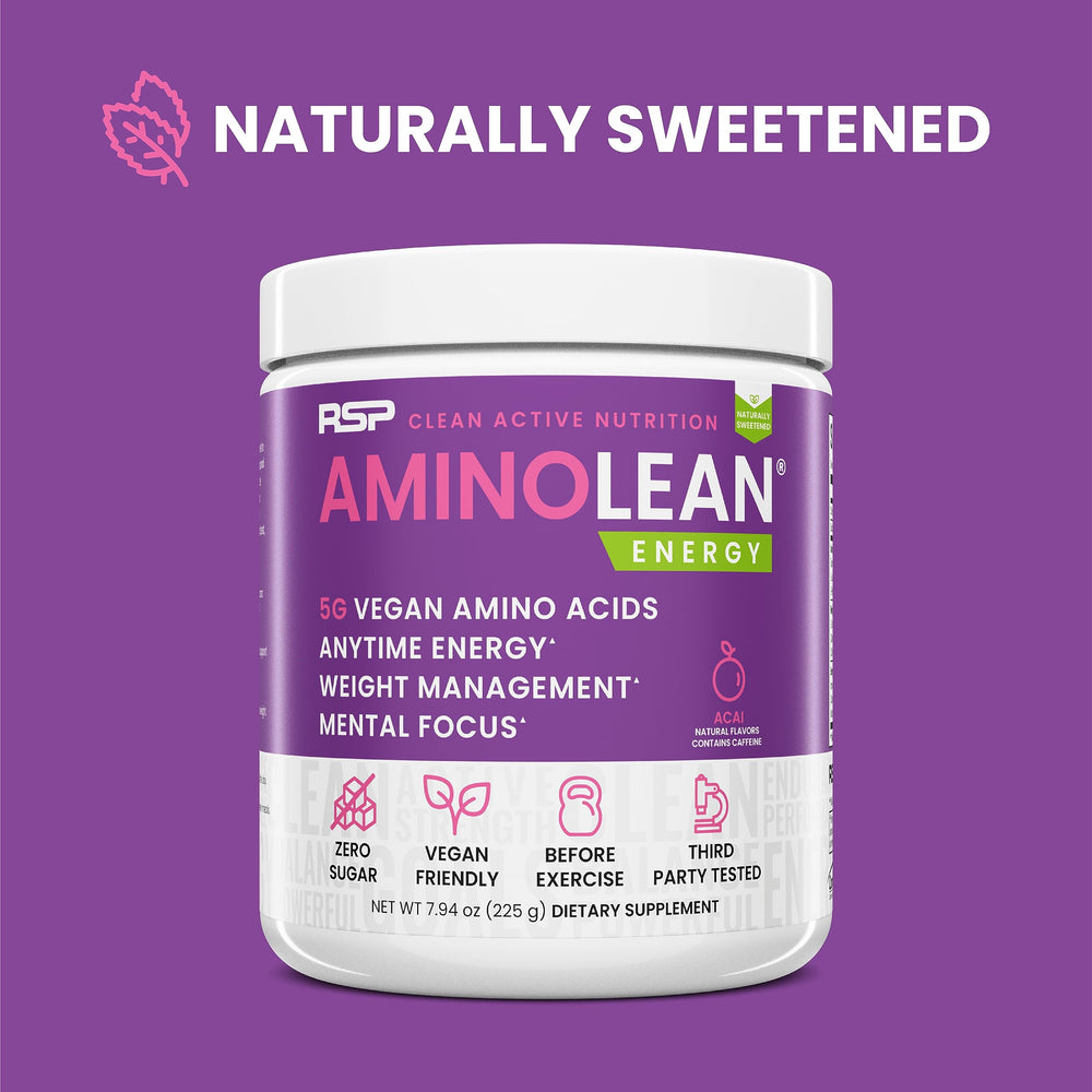 AminoLean scoop with glass demonstrates convenient pre-workout mixing.