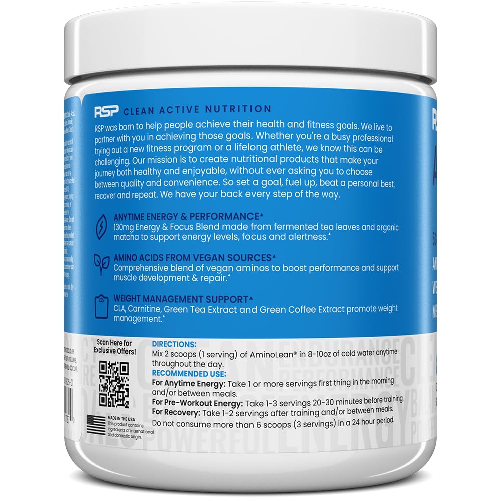 RSP Nutrition AminoLean powder ready to mix for pre-workout or post-workout refresh