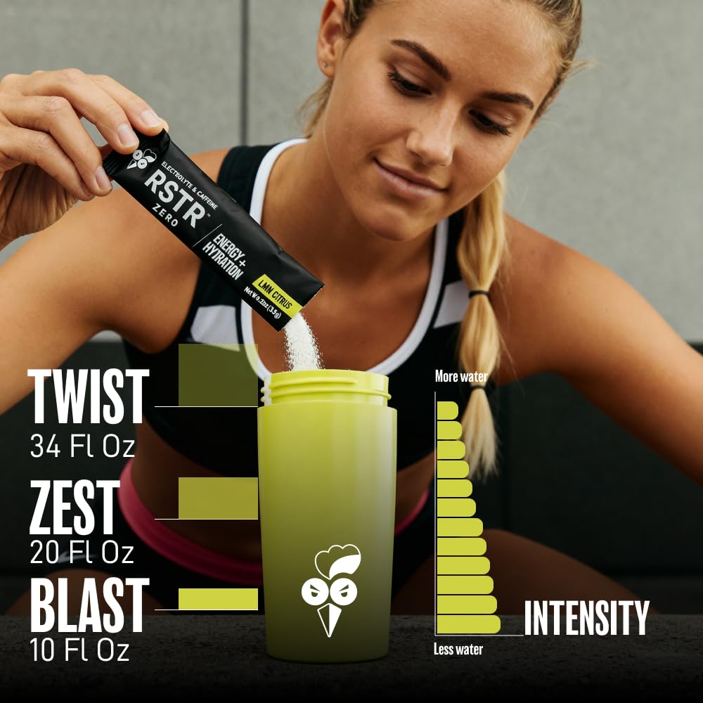 RSTR Lemon sachet dissolving in water for refreshing hydration.
