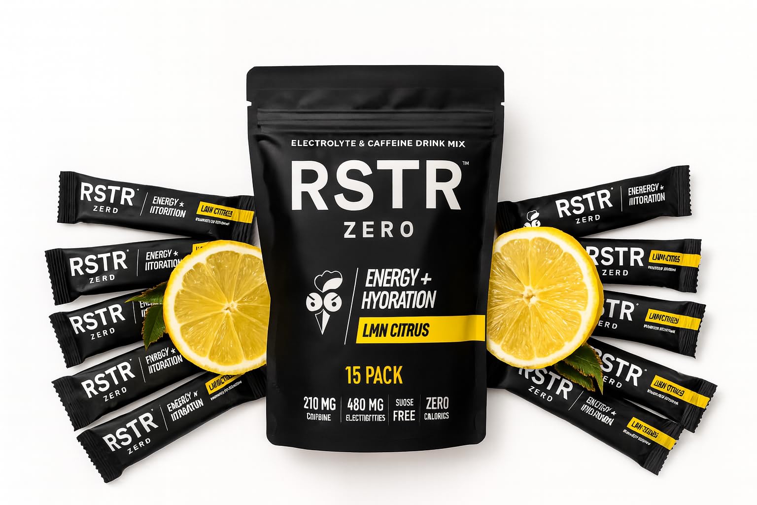 RSTR Electrolyte Sachets Lemon box front for quick hydration.