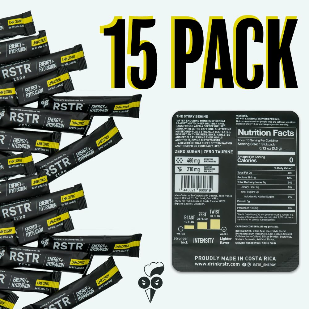RSTR Lemon electrolyte sachets travel-friendly hydration.