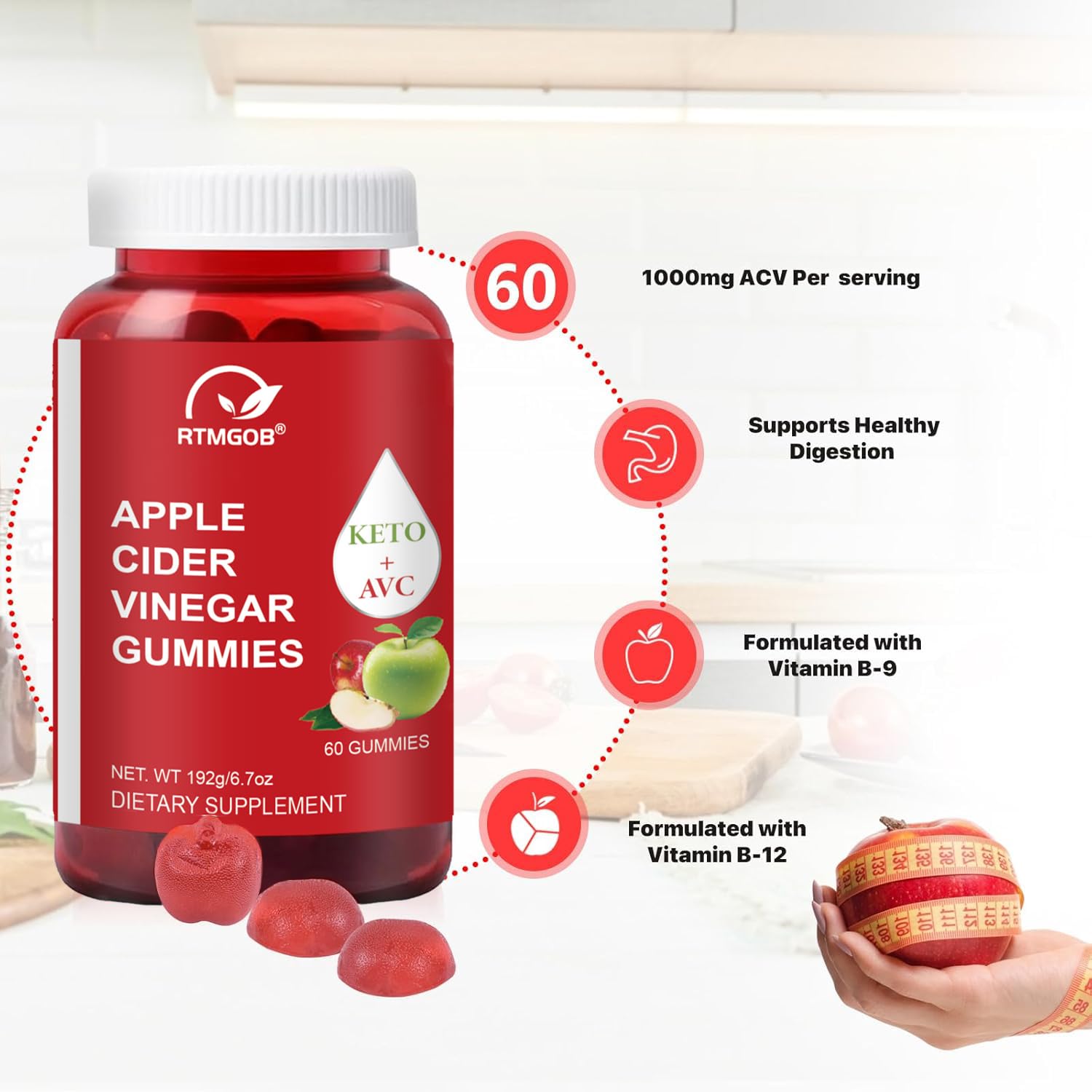 RTMGOB soft chewy gummies with apple flavor offer a tasty daily treat.