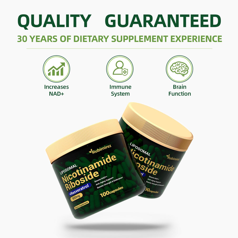 Rubimirez NAD+ capsules close-up with liposomal coating indicating enhanced absorption