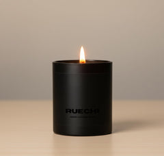Ruechi Beauty recycled glass candle 10oz showcases premium packaging for gifting