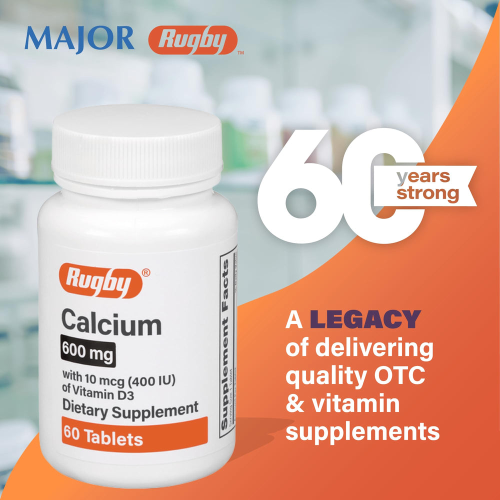Rugby Calcium tablets packaged box indicating a trusted Rugby Laboratories product
