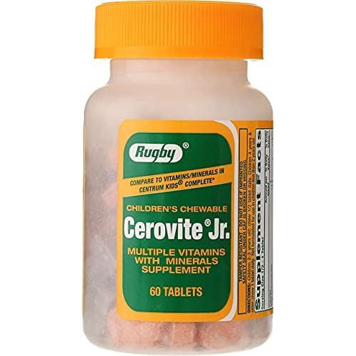 Rugby Cerovite Jr. chewables closeup highlighting tasty kid-approved flavor and chewable form.