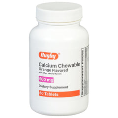 Rugby Laboratories calcium chewable bottle with orange flavor for daily support.