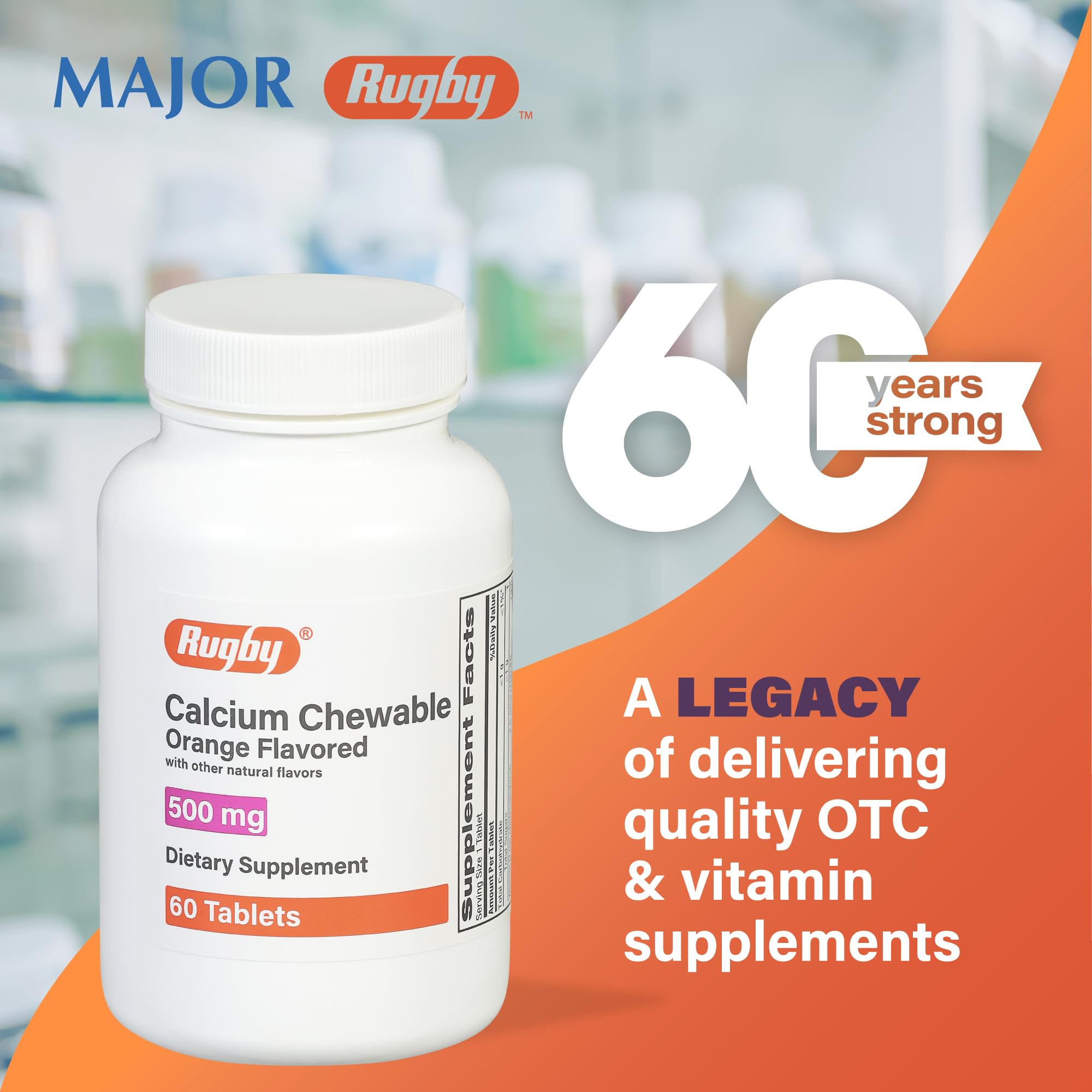 Rugby Laboratories calcium chewable tablets dispensing scene; simple daily routine.