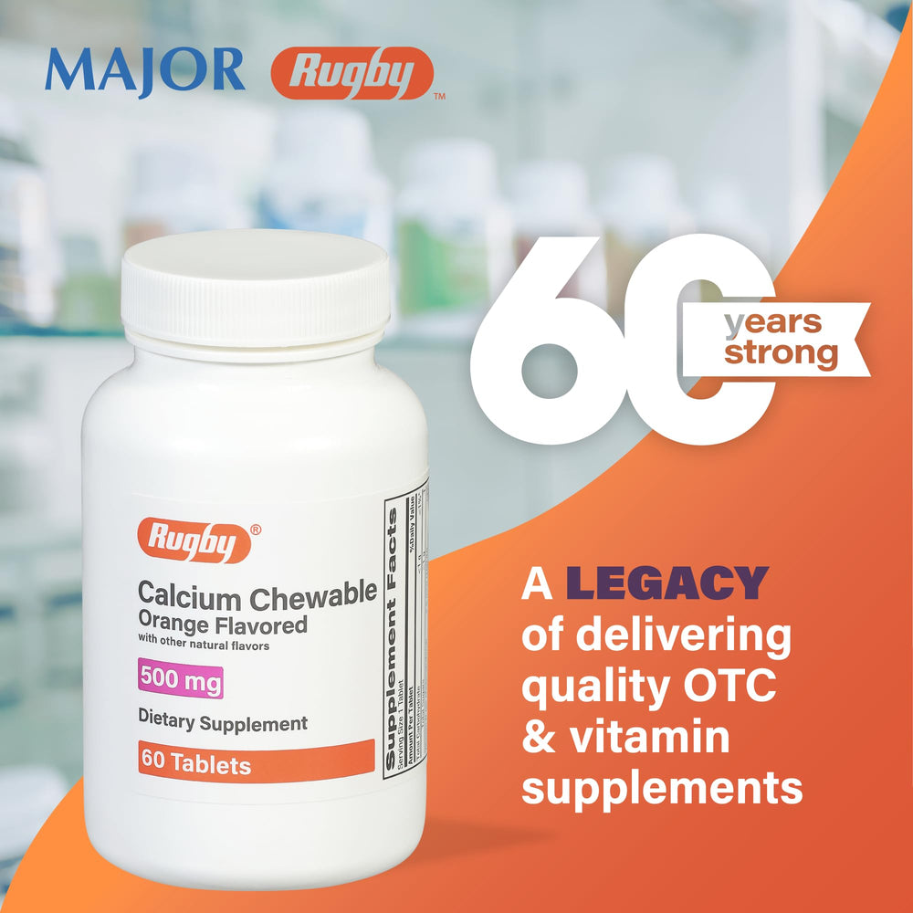 Rugby Laboratories calcium chewable tablets dispensing scene; simple daily routine.