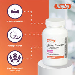 Rugby Laboratories calcium and vitamin D chewables in a practical bottle.