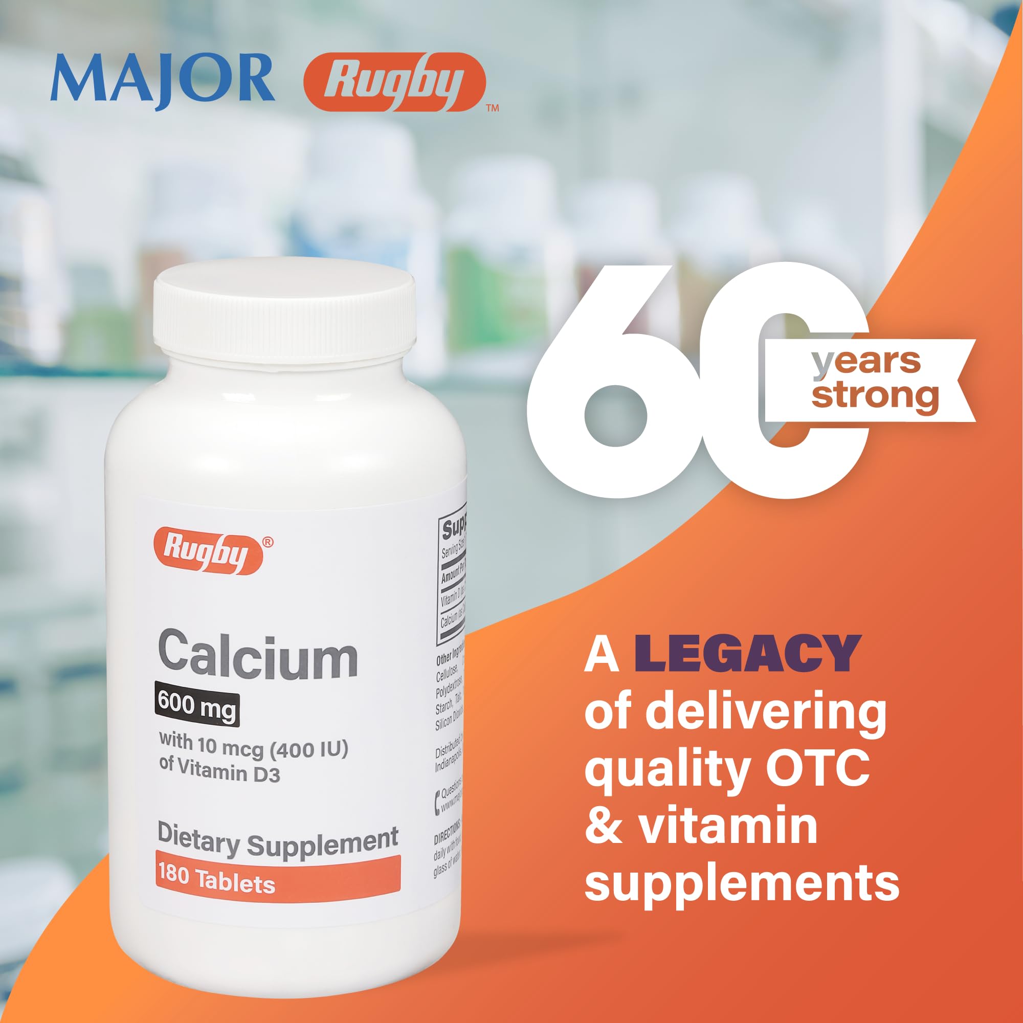 Rugby Laboratories calcium tablets on shelf in a retail display