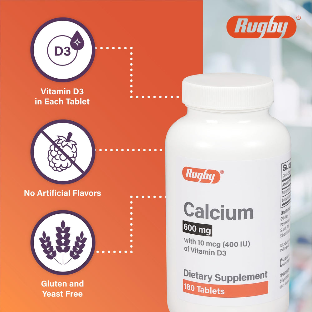 Rugby Laboratories calcium tablet close-up showing texture and form