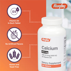 Rugby Laboratories calcium tablet close-up showing texture and form