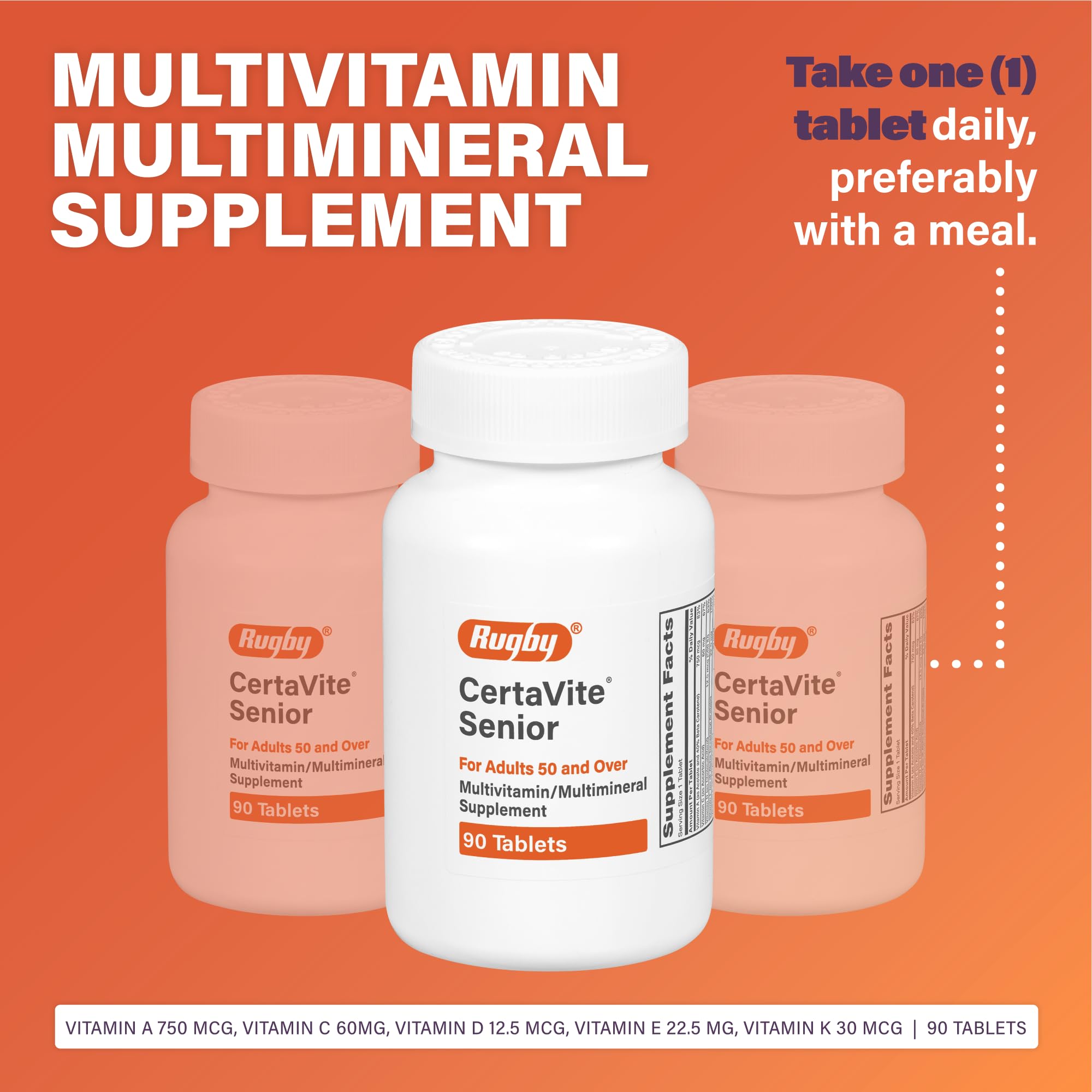 Certavite Senior tablet close-up showing essential vitamins for mature adults.