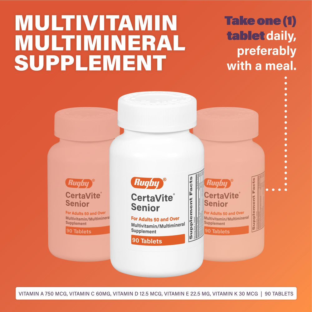 Certavite Senior tablet close-up showing essential vitamins for mature adults.