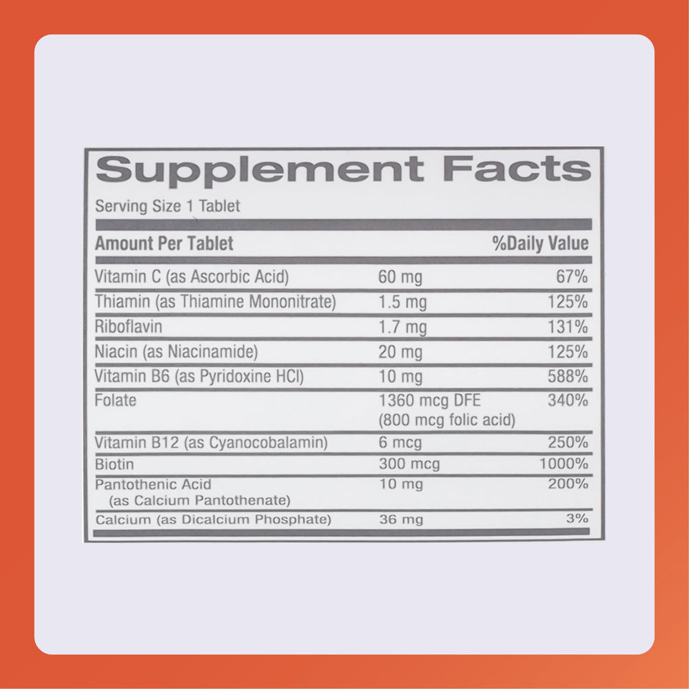 Close-up of Nephro-Vite ingredients with vitamin C and B vitamins.