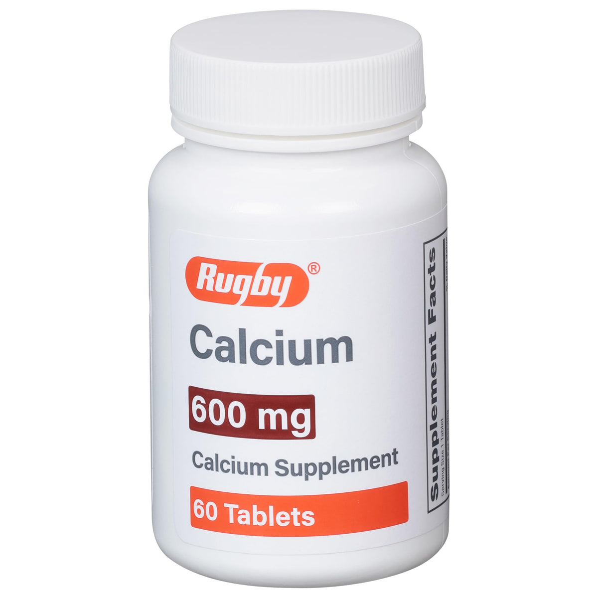Rugby Laboratories Rugby 600mg Calcium tablets packaging shown for reliable daily use.