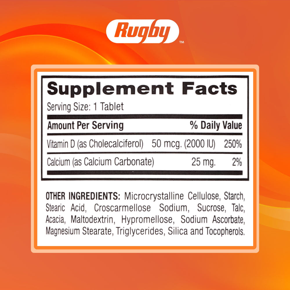 Rugby Laboratories Vitamin D3 packaging on kitchen counter supports easy daily habit.
