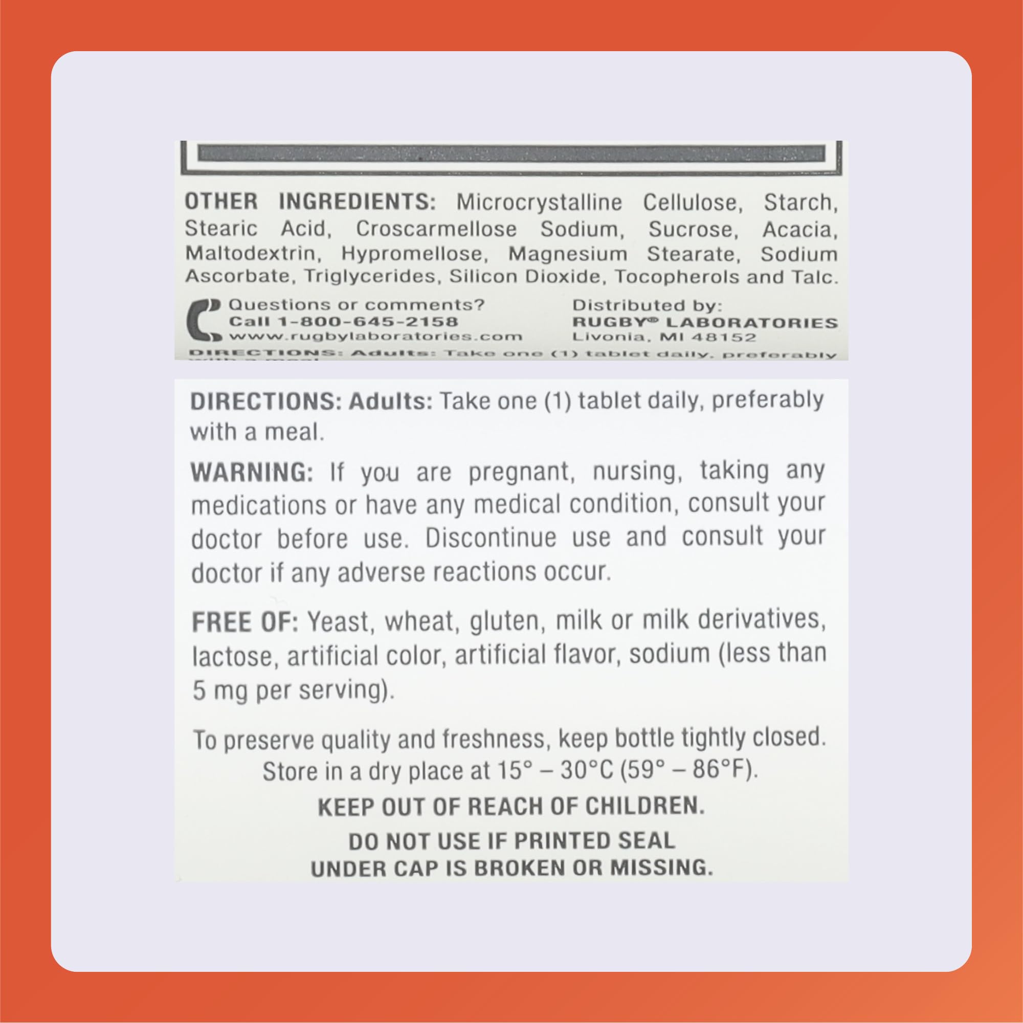 Rugby Labs calcium-D3 tablet highlighting calcium carbonate content.