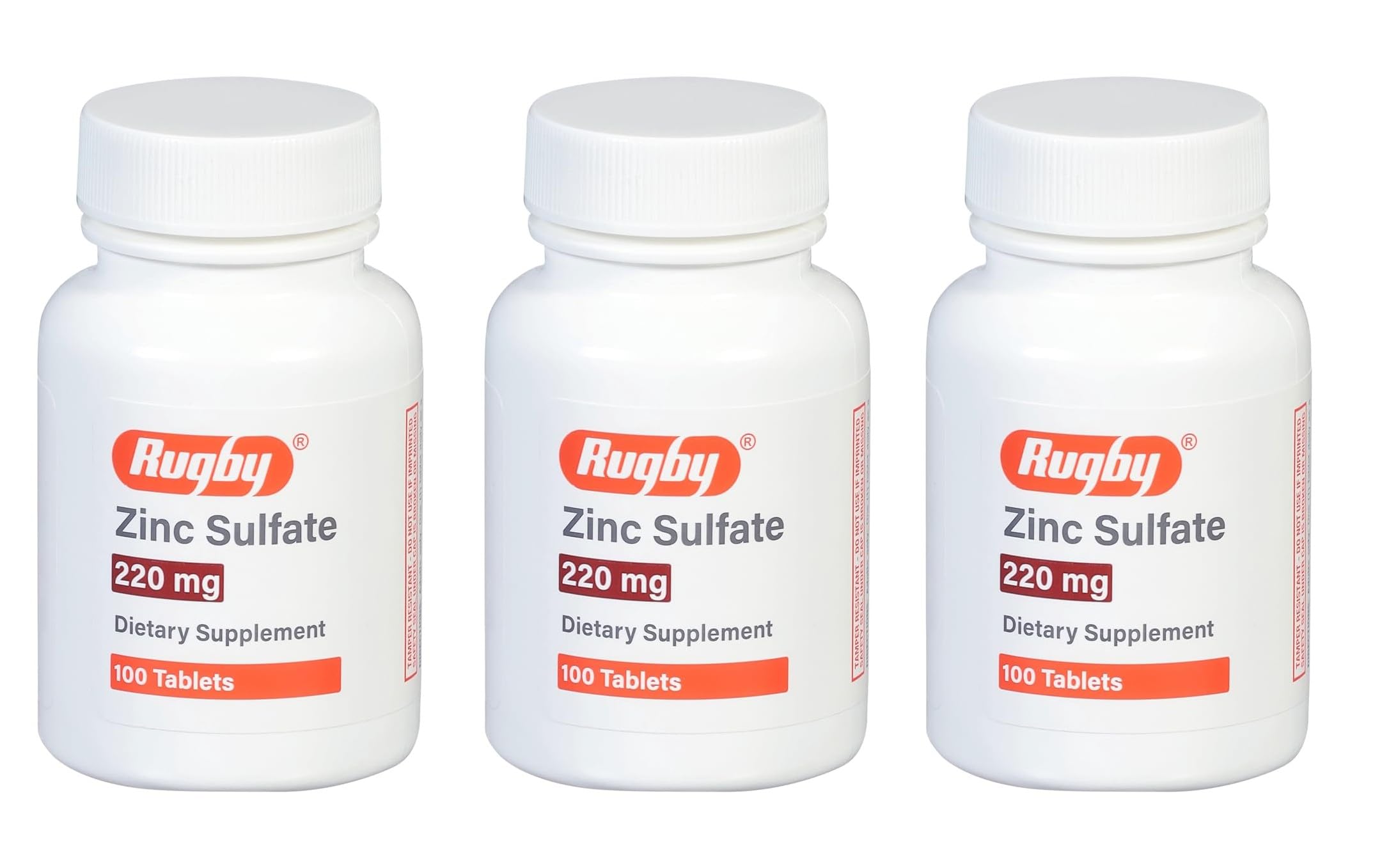 Rugby Laboratories tabletas sulfato de zinc 220 mg en botella para uso diario