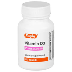 Rugby Labs Vitamin D3 tablet bottle for daily dietary support.