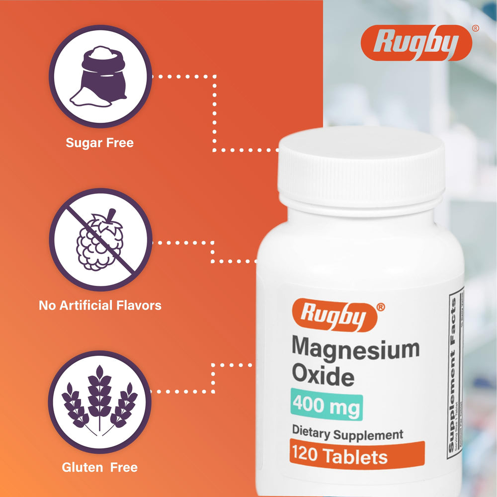Tablets shown with a meal for convenient daily magnesium intake from Rugby.
