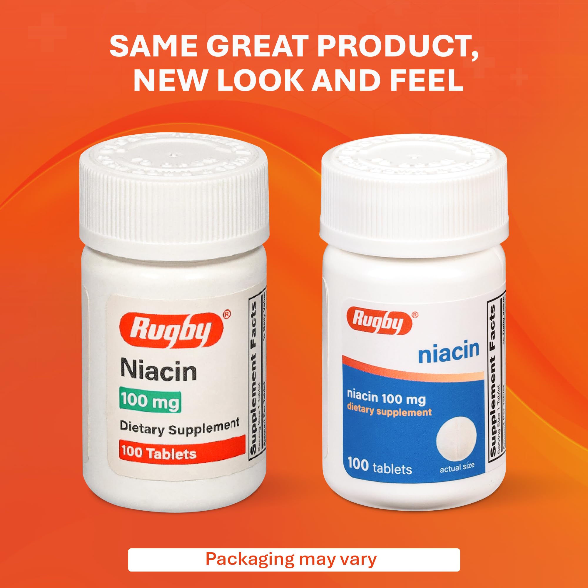 Rugby Niacin 100mg tablets calcium ingredient detail (dicalcium phosphate) close-up