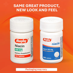 Rugby Niacin 100mg tablets calcium ingredient detail (dicalcium phosphate) close-up