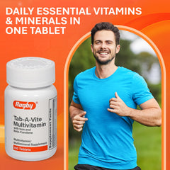 Rugby Tab-A-Vite bottle being opened to dispense a tablet for easy daily use.