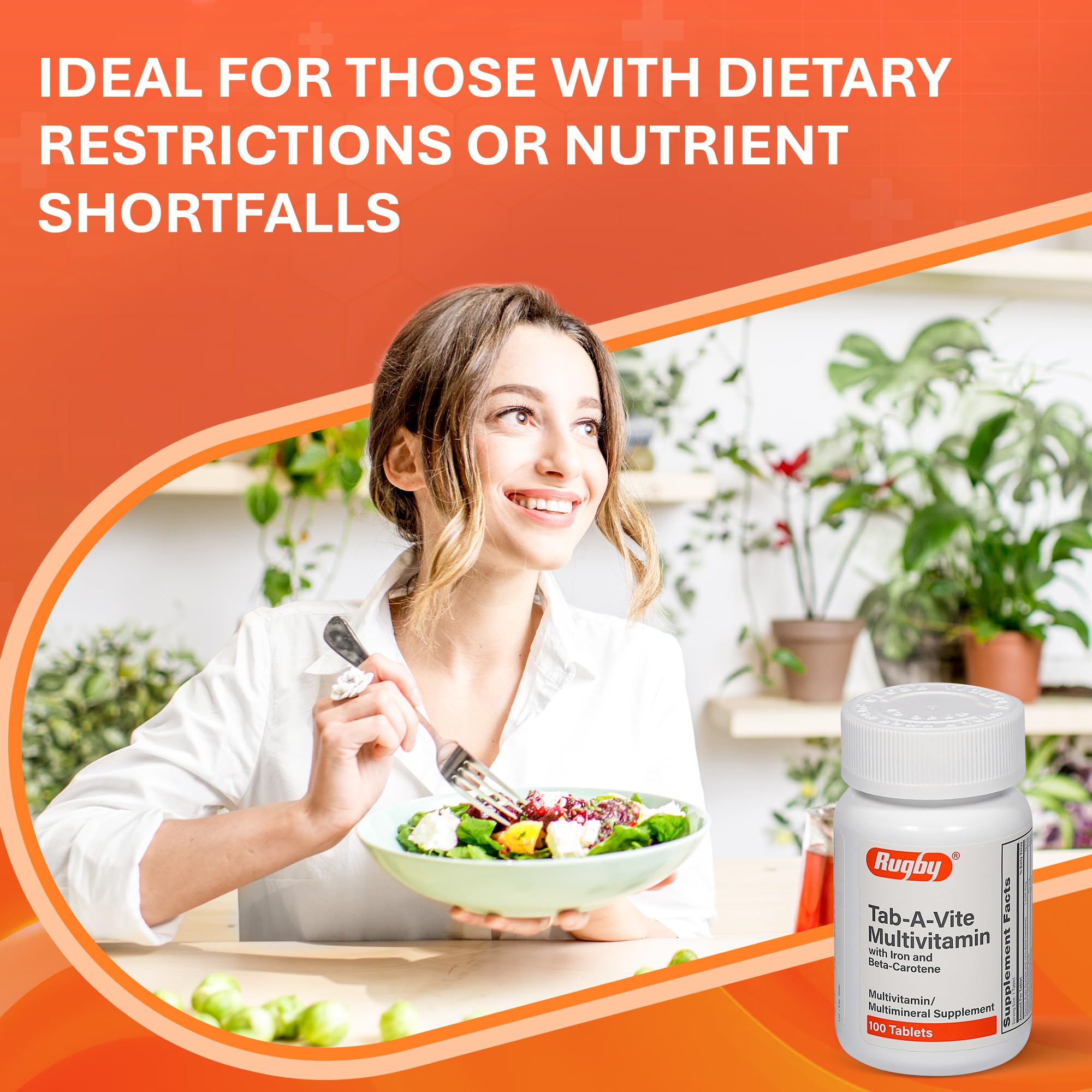 Rugby Tab-A-Vite nutrition facts panel highlights essential vitamins for daily wellness.
