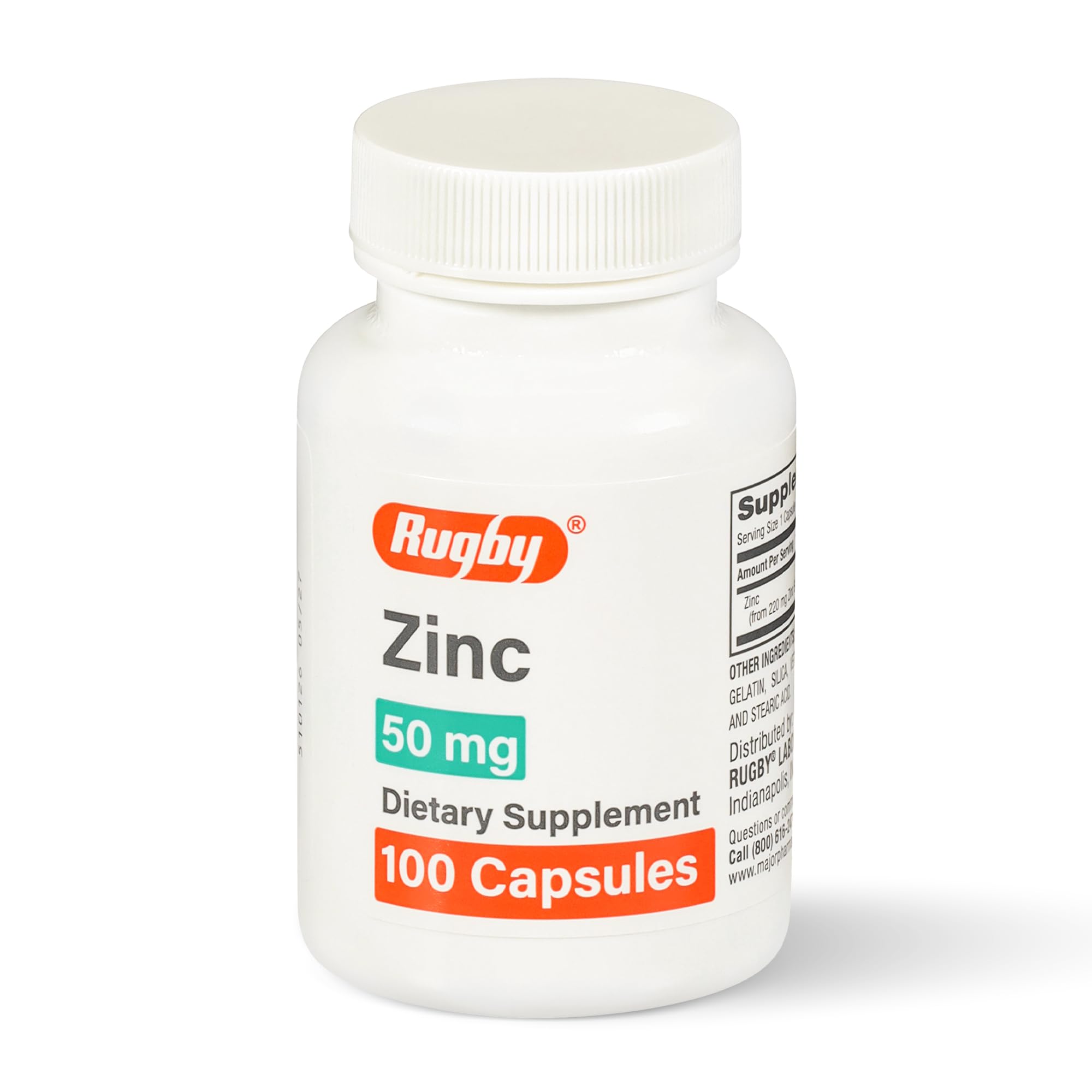 Rugby Zinc 50mg bottle front for daily immune support.