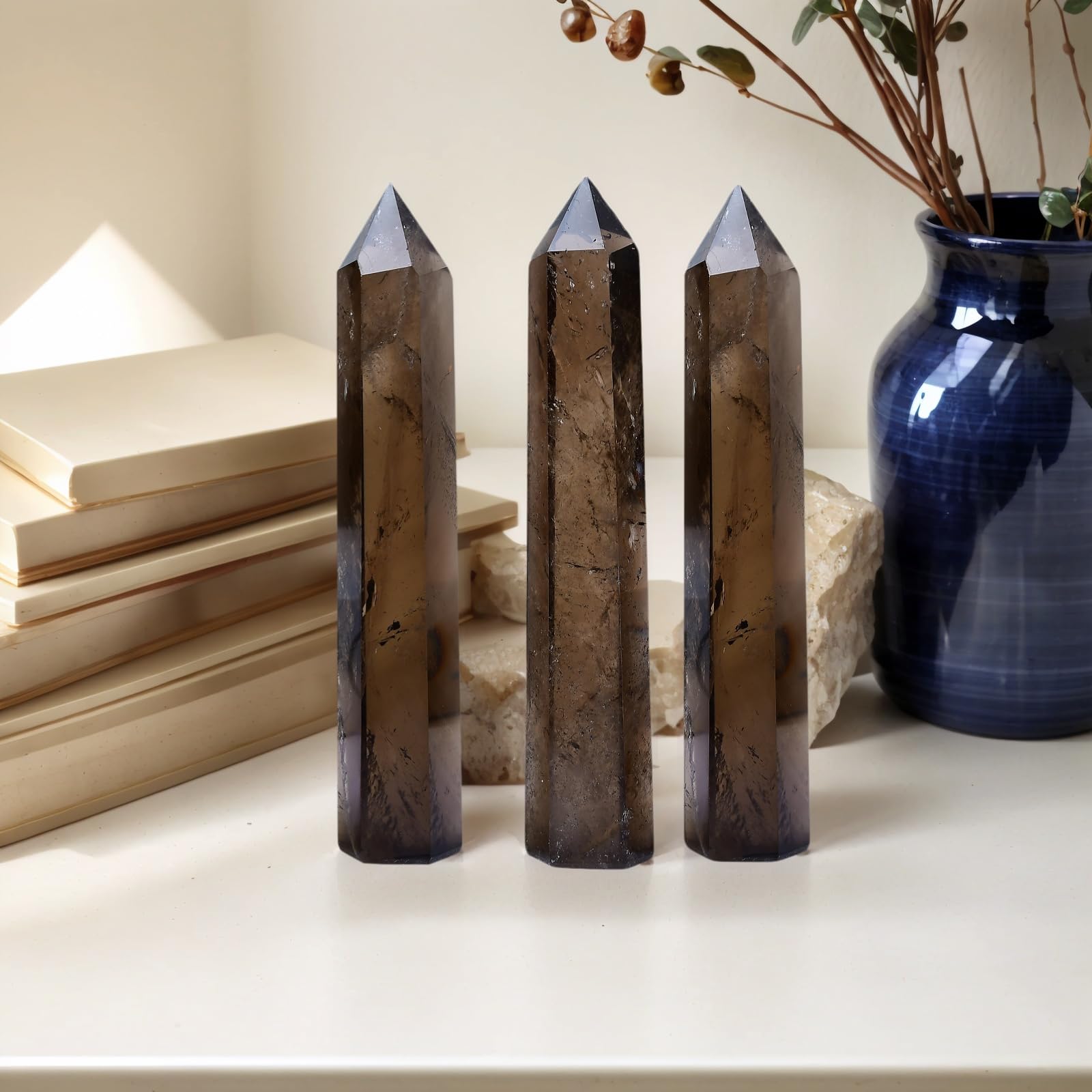RUIJINGYUAN smoky quartz tower on desk serves as elegant decor and focus point