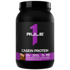 Rule 1 Casein Protein bottle front label showing 25g per serving.
