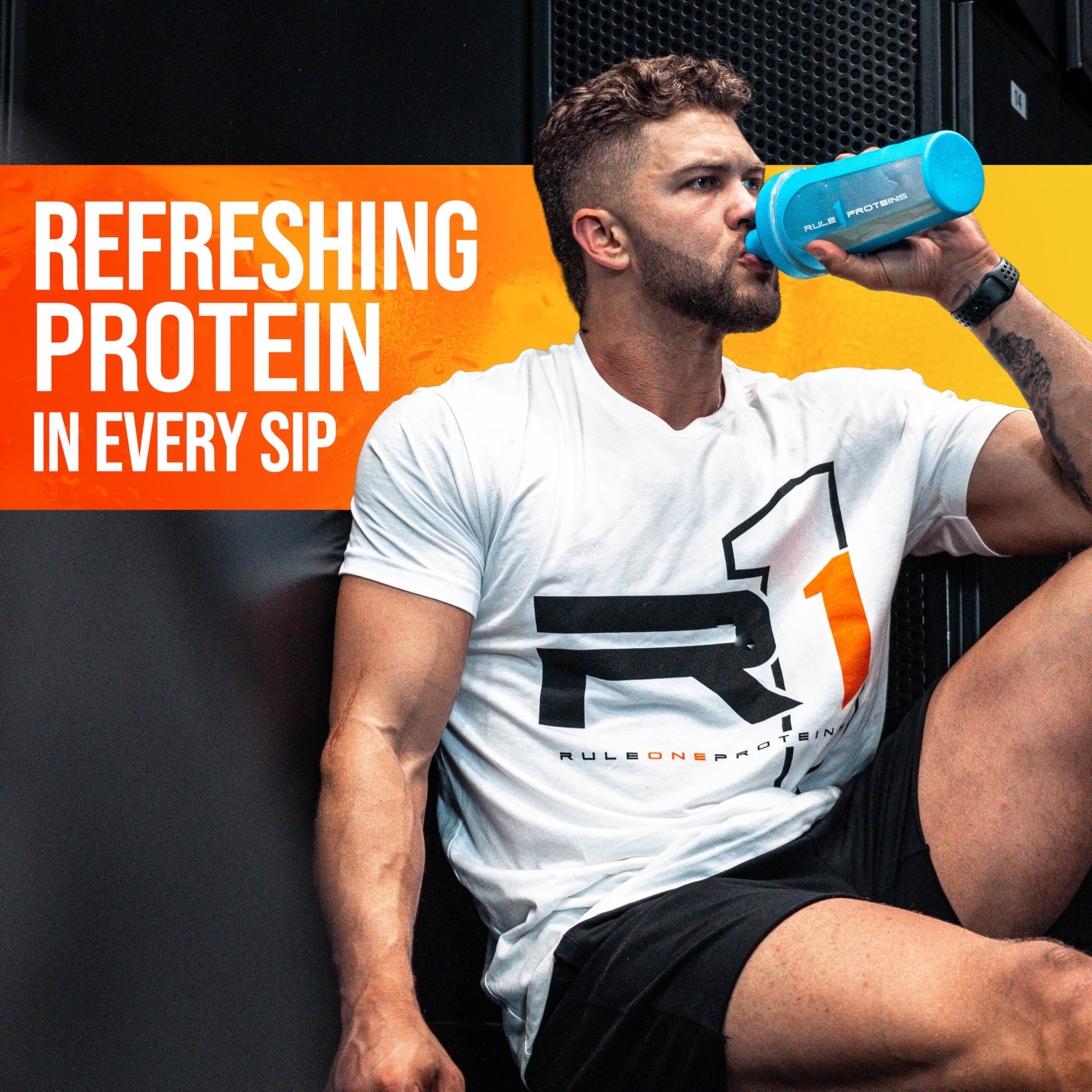 Rule 1 Clear Whey Isolate athlete drink demonstrates convenient post-workout use.
