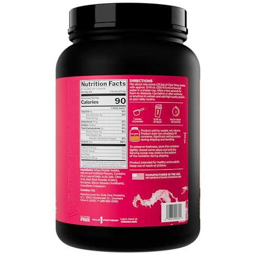 Rule 1 Clear Whey Isolate glass pour highlighting light, clean protein beverage after training.
