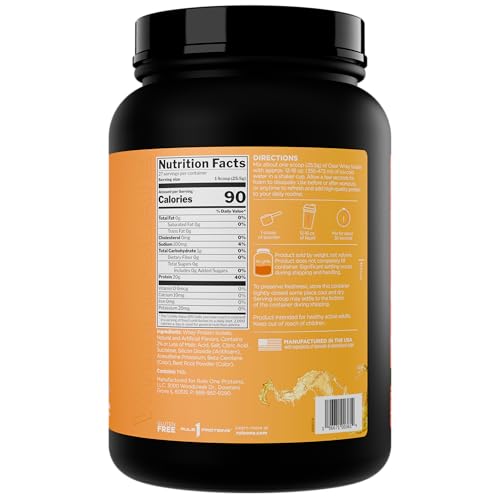 Rule 1 Clear Whey Isolate peach mango pour captures a refreshing post-workout beverage.