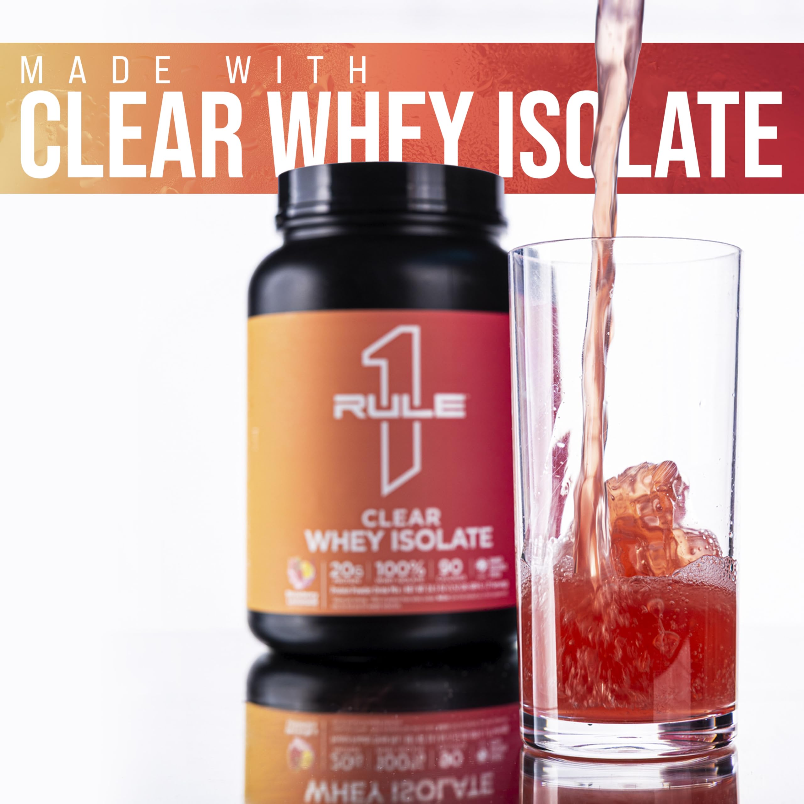 Rule 1 Clear Whey Isolate strawberry-lemonade flavor evokes refreshing taste during workouts.