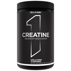 Rule 1 Creatine bottle with scoop ready for quick pre-workout mix.