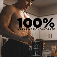 Rule 1 Creatine Powder scoop beside label for precise dosing.