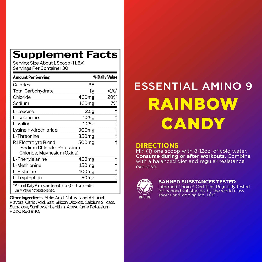 Rule 1 Essential Amino 9 bottle pour demonstrates quick hydration option.