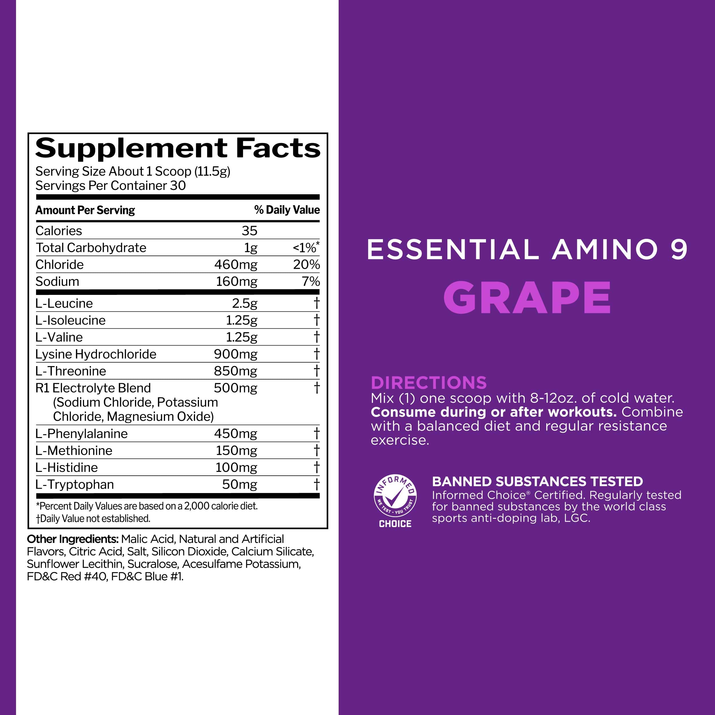 Rule 1 Essential Amino 9 glass with ice for refreshing post-workout hydration.