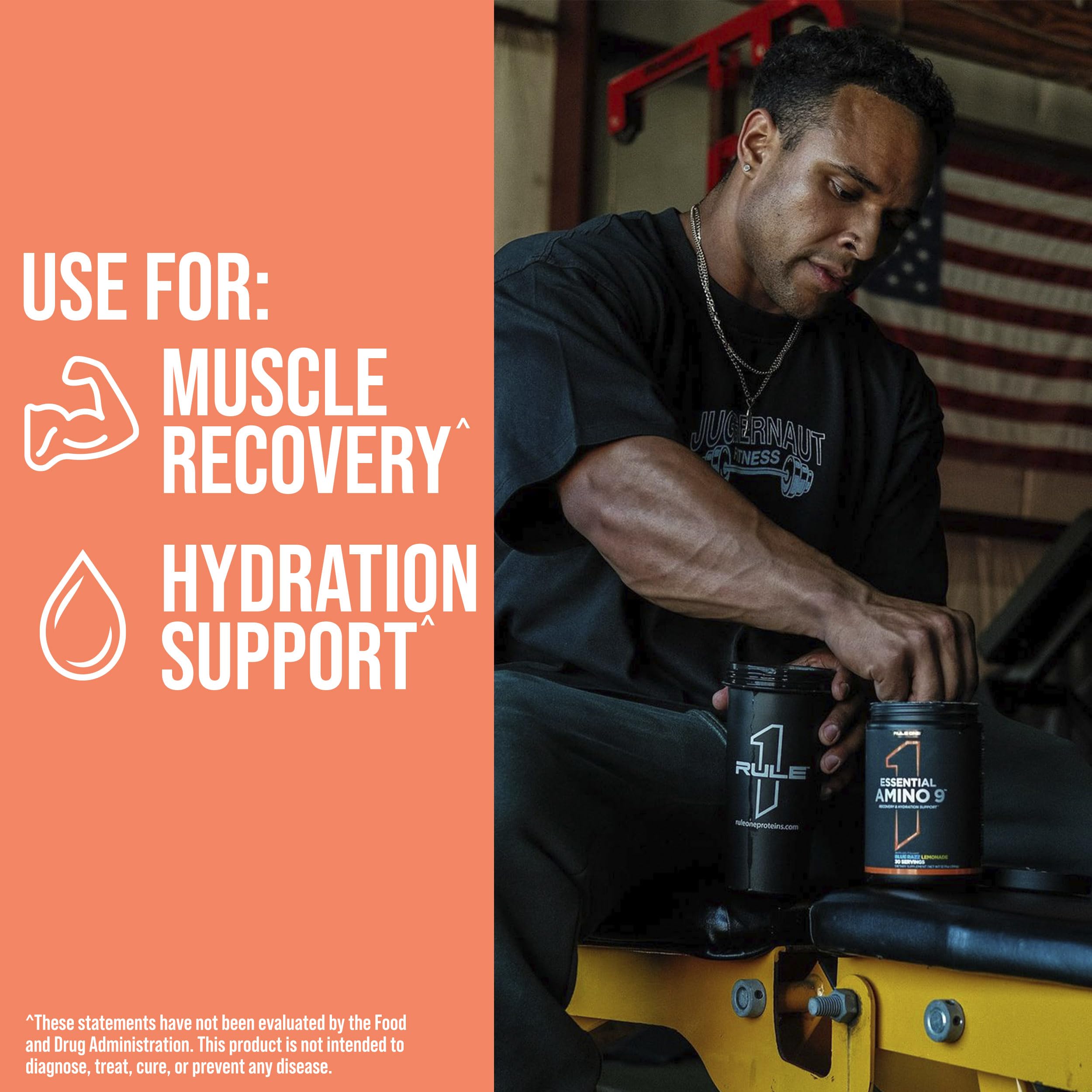 Rule 1 Essential Amino 9 close-up label highlights EAAs and electrolytes