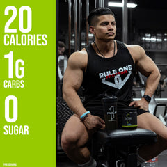 Rule 1 Lytes powder tub showing 40 servings for hydration.