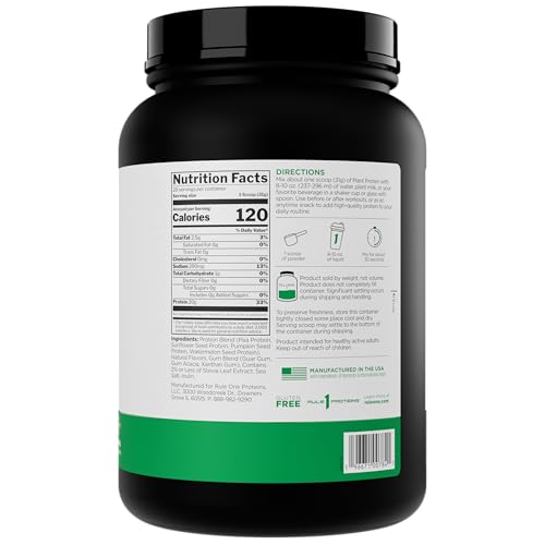 Rule 1 Plant Protein smoothie blended with fruit for a protein rich breakfast.