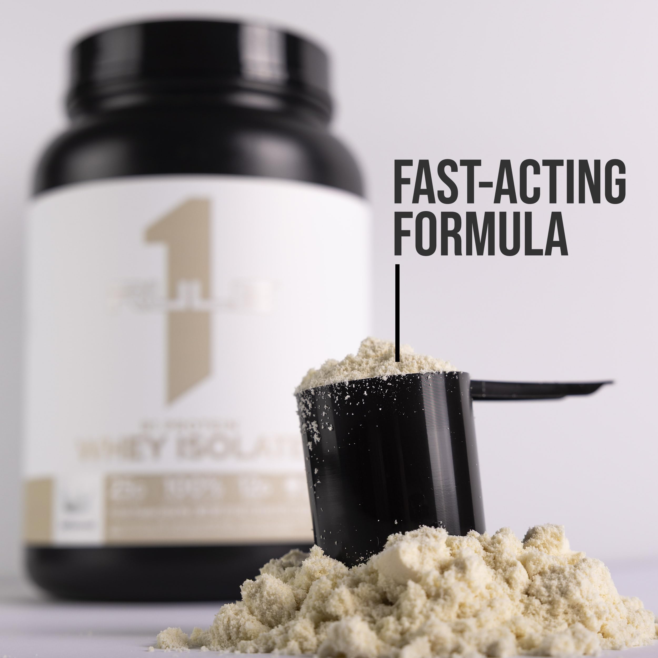 Rule 1 Protein Whey Isolate canister front view.