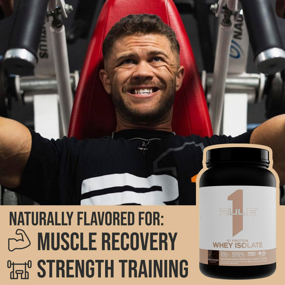 Rule 1 Protein Whey Isolate USA facility badge signaling quality.