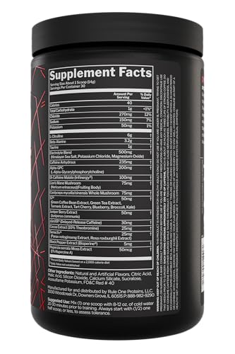 Rule 1 Proteins preLIFT bottle back label shows dosages for informed training nutrition
