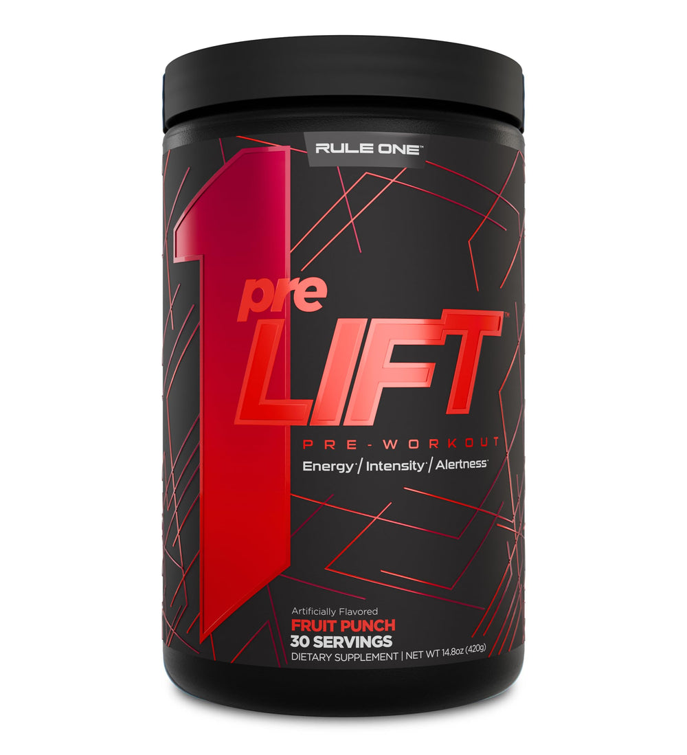 Rule 1 Proteins preLIFT bottle front view boosts energy for training sessions