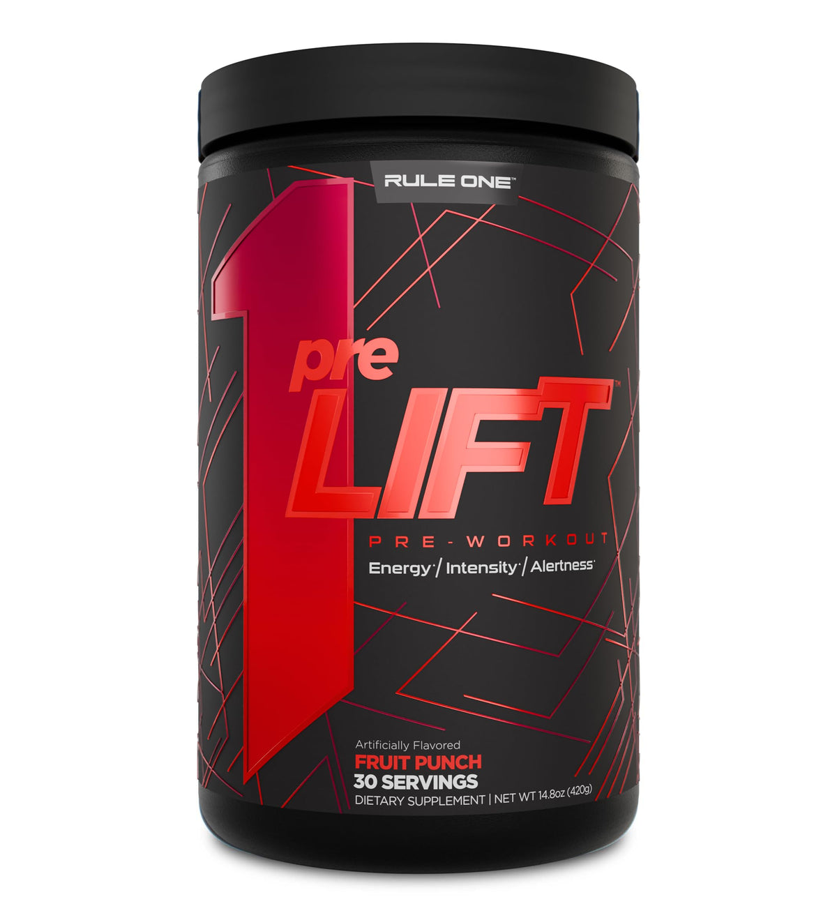 Rule 1 Proteins preLIFT bottle front view boosts energy for training sessions